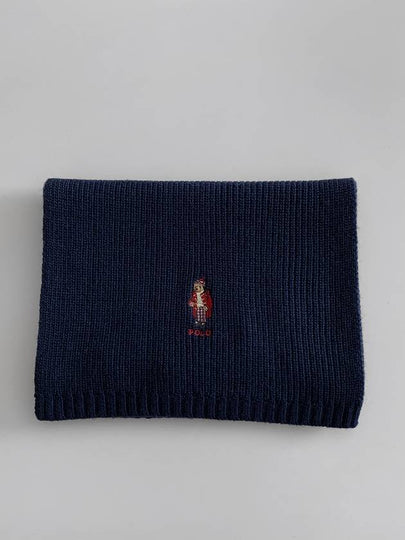 Teddy Bear Logo Embroidered Rib Wool Blend Muffler Navy - POLO RALPH LAUREN - BALAAN 2