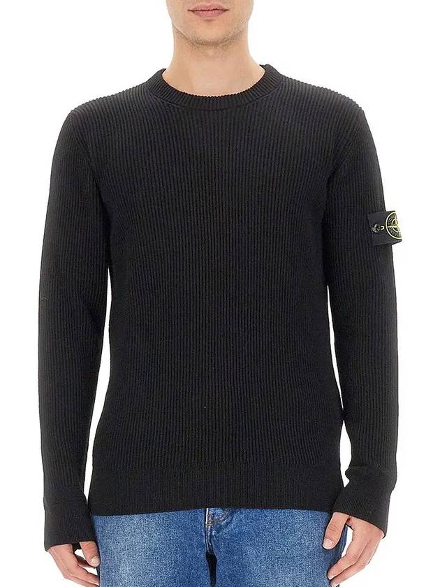 Crewneck Full Rib Wool Knit Top Black - STONE ISLAND - BALAAN 3