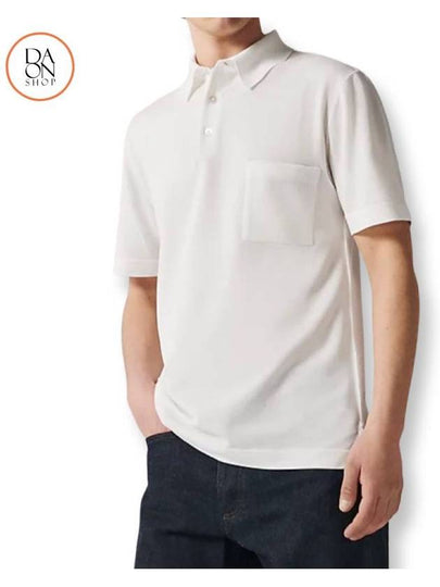 Men's Embroidered H Button Polo Shirt White - HERMES - BALAAN 2