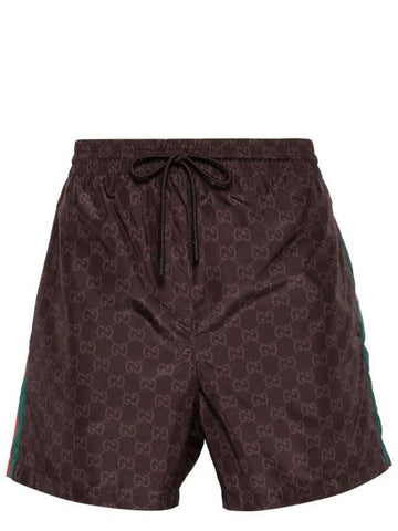 Web GG Nylon Swim Shorts Brown - GUCCI - BALAAN 1