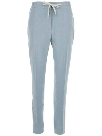 Light Blue Drawstring Waist Pants In Linen Woman - ELEVENTY MILANO - BALAAN 1