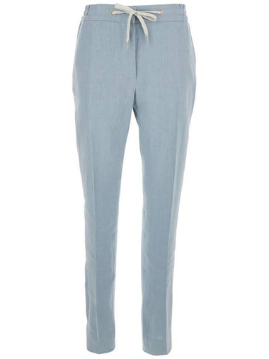 Light Blue Drawstring Waist Pants In Linen Woman - ELEVENTY MILANO - BALAAN 1