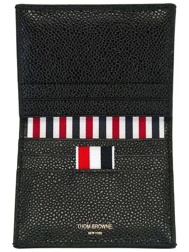 Pebble Grained Leather Double Card Wallet Black - THOM BROWNE - BALAAN 4