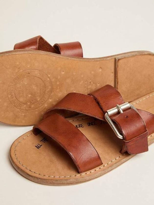 Resin Coated Leather Margaret Flat Sandals Brown - GOLDEN GOOSE - BALAAN 2