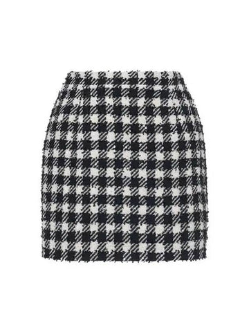 Women's Vichy Mini Tweed A-Line Skirt Black White - ALESSANDRA RICH - BALAAN 1