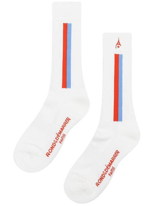 Long Vertical Stripe Signature Socks White - ROND&DEMARRER - BALAAN 1