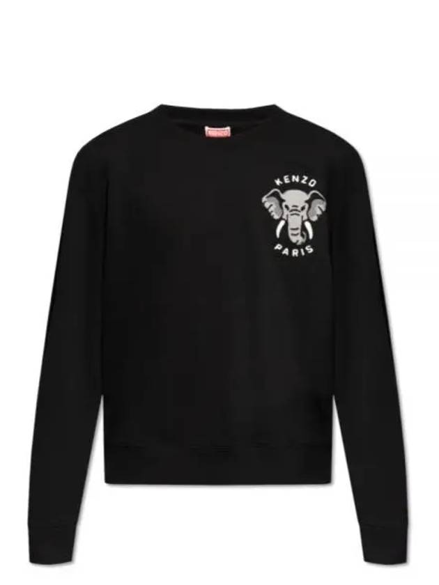 Elephant Motif Cotton Sweatshirt Black - KENZO - BALAAN 2