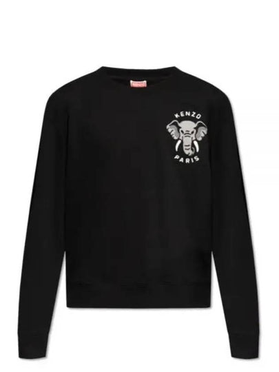 Elephant Motif Cotton Sweatshirt Black - KENZO - BALAAN 2