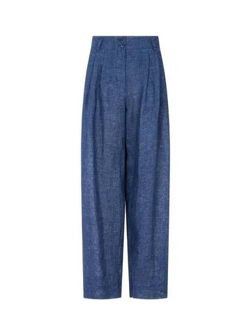 Women s Pleated Linen Oval Pants Light Navy - EMPORIO ARMANI - BALAAN 1