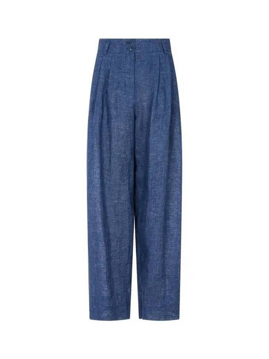 Women s Pleated Linen Oval Pants Light Navy - EMPORIO ARMANI - BALAAN 1