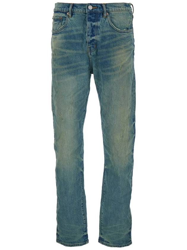 Light Blue Straight Jeans With Crinkled Effect In Stretch Cotton Denim Man - PURPLE BRAND - BALAAN 1