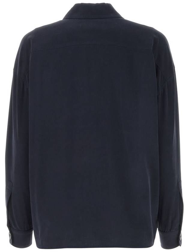 Lucilla Silk Long Sleeve Shirt Blue Marine - MAX MARA - BALAAN 3