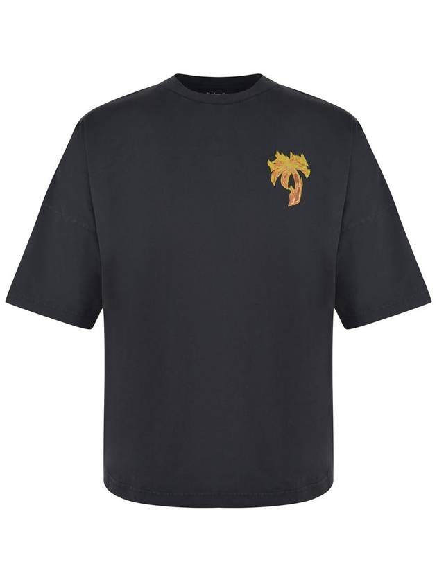 Oversized Burning Short Sleeve T Shirt Black - PALM ANGELS - BALAAN 2