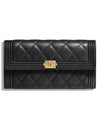 Boy Long Flap Wallet Lambskin Golden Metal Black - CHANEL - BALAAN 1