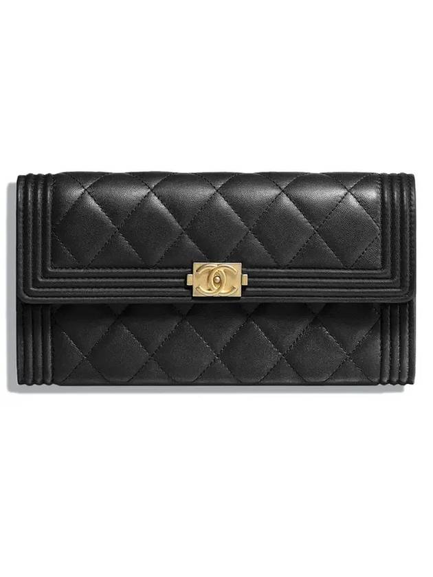 Boy Long Flap Wallet Lambskin Golden Metal Black - CHANEL - BALAAN 1