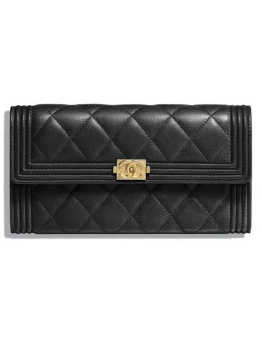 Boy Flap Lambskin Long Wallet Black - CHANEL - BALAAN 1