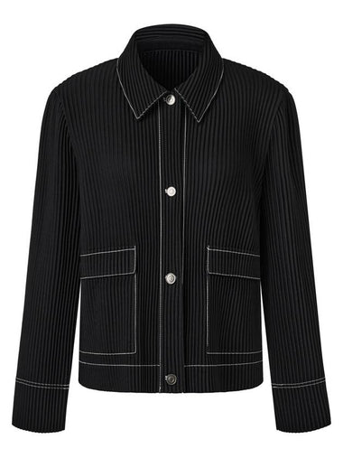 Women s Denim Stitched Collar Pleated Jacket Black - MONPLISSE - BALAAN 1