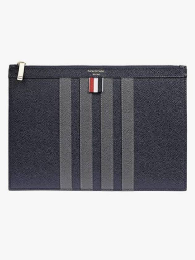 4-Bar Leather Small Clutch Bag Navy - THOM BROWNE - BALAAN 2