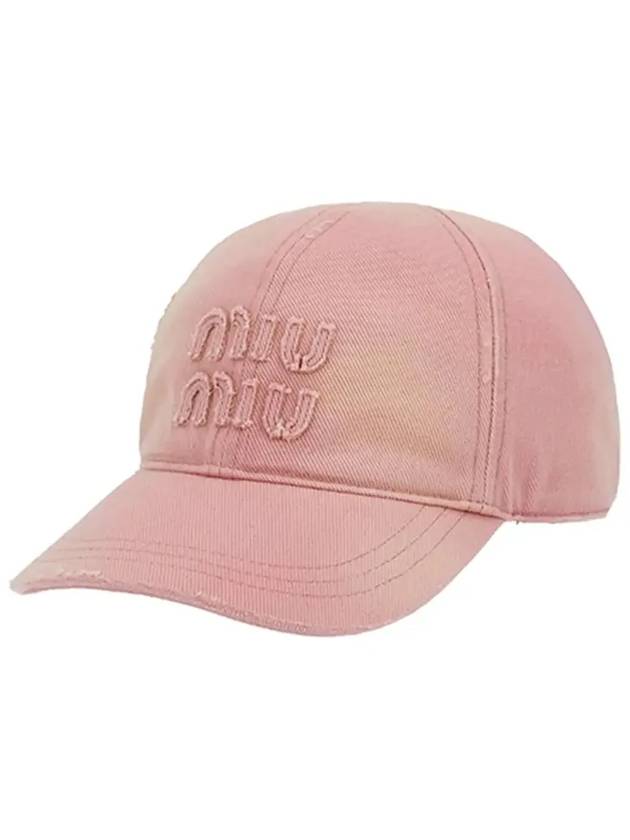 Logo Detail Denim Base Cotton Ball Cap Pink - MIU MIU - BALAAN 5