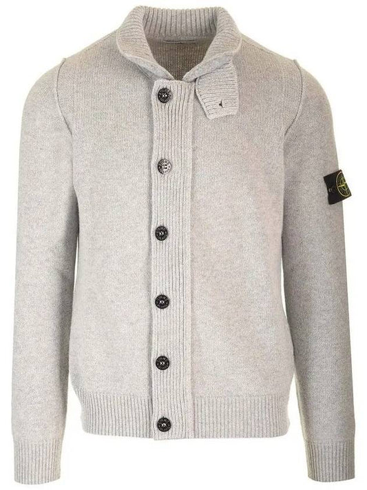 Wappen High Neck Button Up Wool Cardigan Melange Grey - STONE ISLAND - BALAAN 2