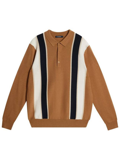 Heden Striped Knit Long Sleeve Polo Shirt Chipmunk - J.LINDEBERG - BALAAN 2