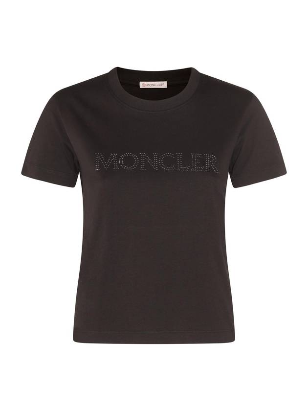 Women's Crystal Logo Short Sleeve T-Shirt Black - MONCLER - BALAAN 1