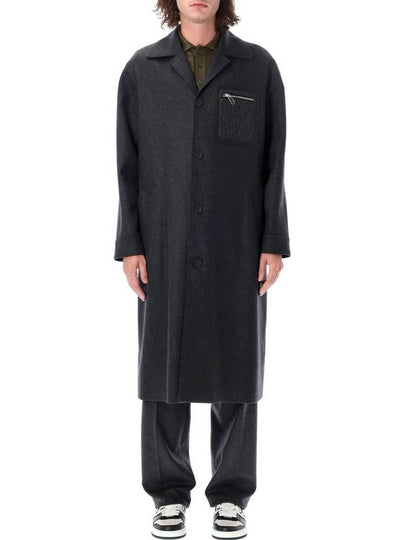 Pocket Wool Single Coat Grey - FENDI - BALAAN 2