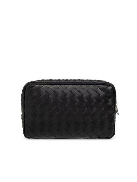 Intrecciato Leather Zipper Pouch Bag Black - BOTTEGA VENETA - BALAAN 2