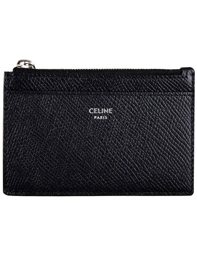 Zipper Grained Calfskin Card Wallet Black - CELINE - BALAAN 1