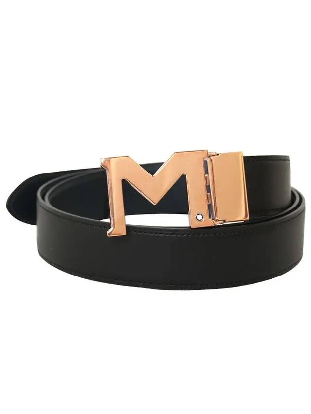 M Buckle Reversible Leather Belt Rose Gold Black - MONTBLANC - BALAAN 1