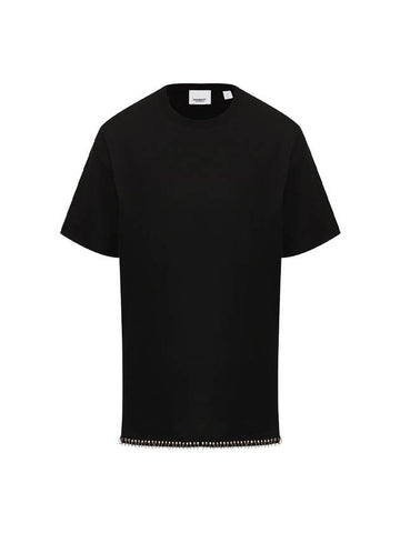 Women's Ring Piercing Oversized Cotton Short Sleeve T-Shirt Black - BURBERRY - BALAAN 1