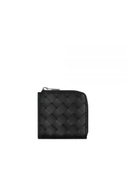 Intrecciato Square Zip Around Wallet Black - BOTTEGA VENETA - BALAAN 2