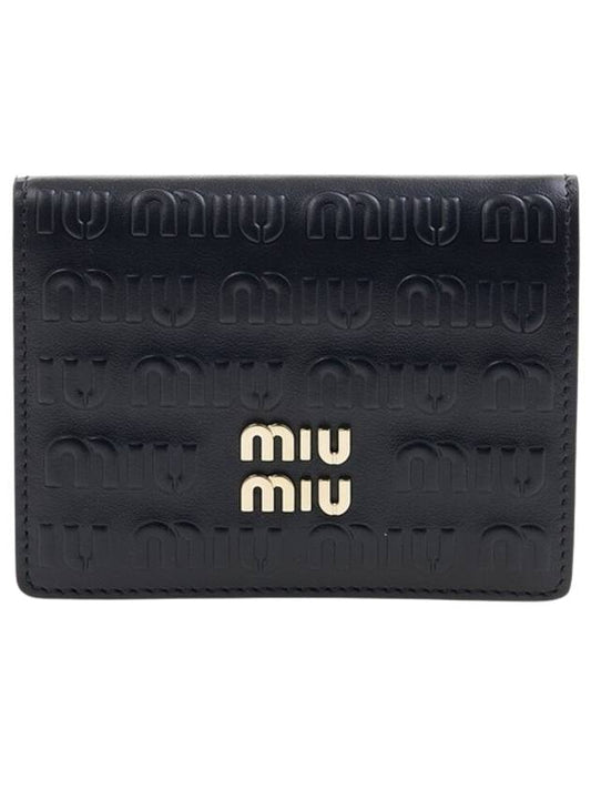 Gold Logo Leather Half Wallet Black - MIU MIU - BALAAN 2