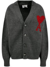 Heart Logo V Neck Wool Cardigan Heather Grey - AMI - BALAAN 2