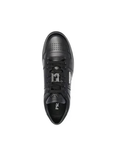 Downtown Triagle Logo Leather Low Top Sneakers Black - PRADA - BALAAN 2