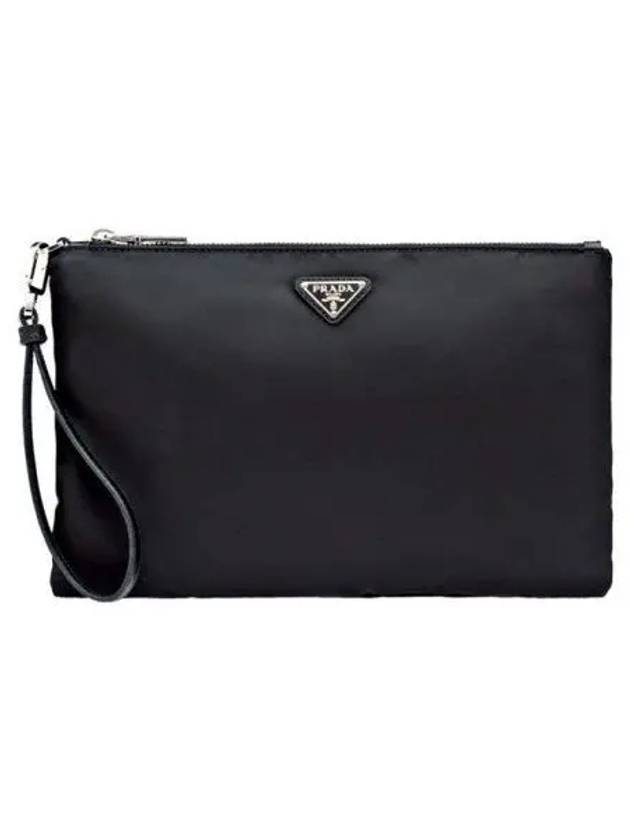 Re-Nylon and Saffiano Leather Clutch Bag Black - PRADA - BALAAN 2