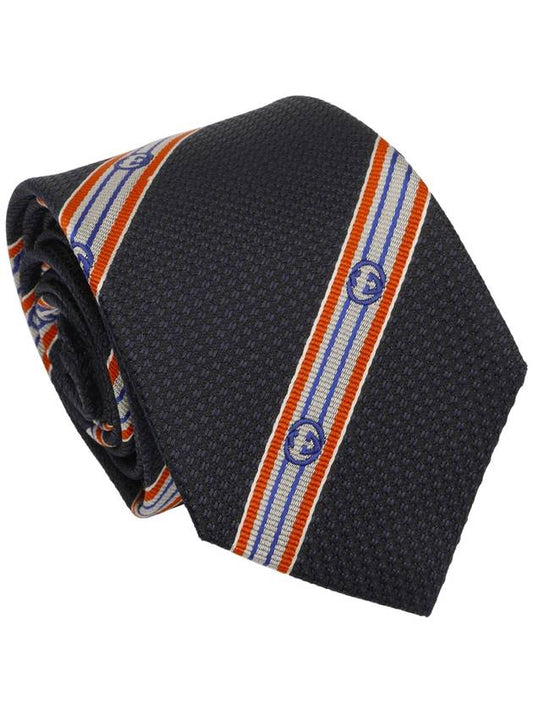 669924 Navy Interlocking G Striped Slim Silk Tie - GUCCI - BALAAN 1