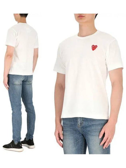 Play Men's Small Double Red Heart Wappen Short Sleeve T-Shirt P1 T288 2 White - COMME DES GARCONS - BALAAN 2