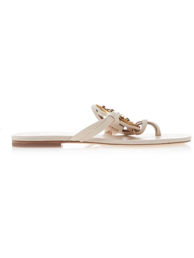 Jeweled Miller Flip Flop Sandals White - TORY BURCH - BALAAN.