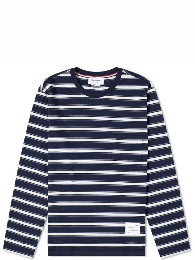 Stripe Jersey Oversized Long Sleeve T-Shirt Navy - THOM BROWNE - BALAAN 2