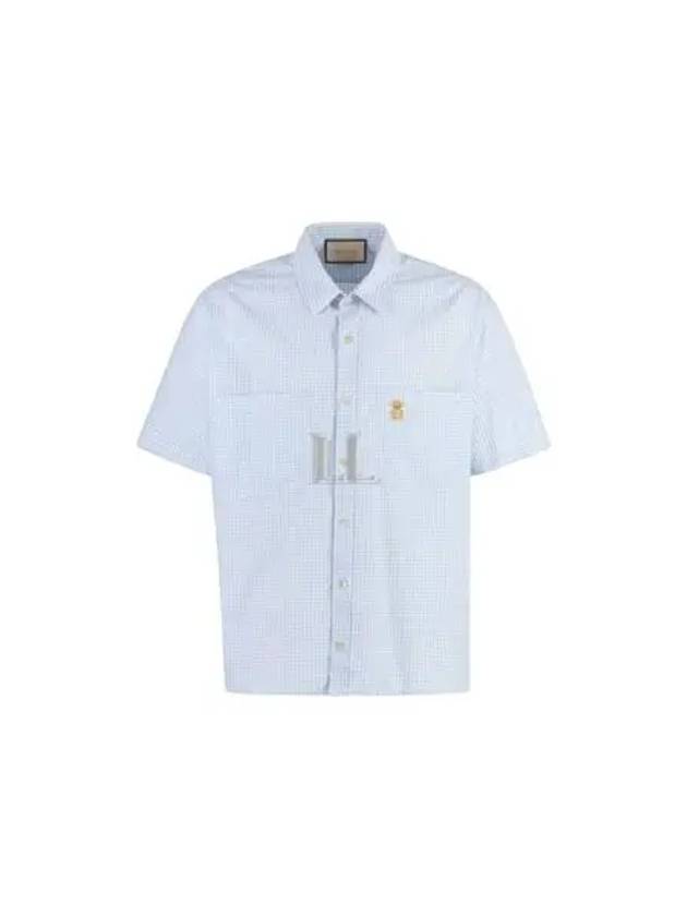 Patch Short Sleeve Shirt Blue - GUCCI - BALAAN 2