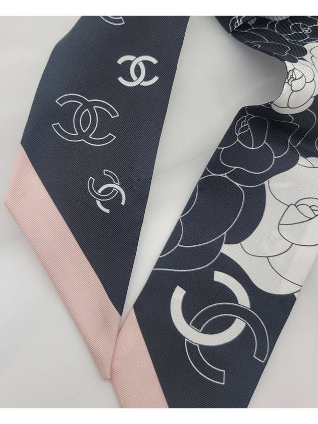 Camellia Twilly Silk Muffler Black Pink - CHANEL - BALAAN 9