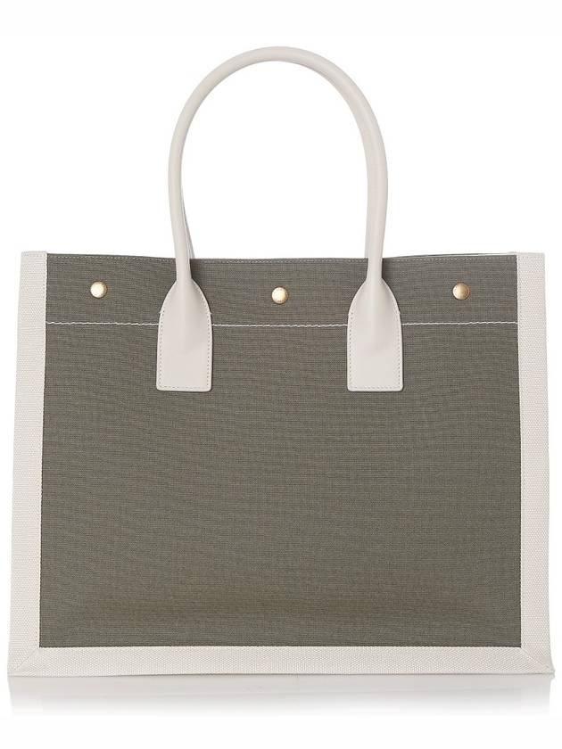 Rive Gauche Logo Linen Small Tote Bag Military Green - SAINT LAURENT - BALAAN 4