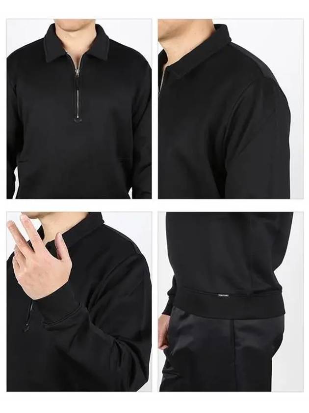 Men's Half Zipper Polo Sweatshirt Black - TOM FORD - BALAAN.
