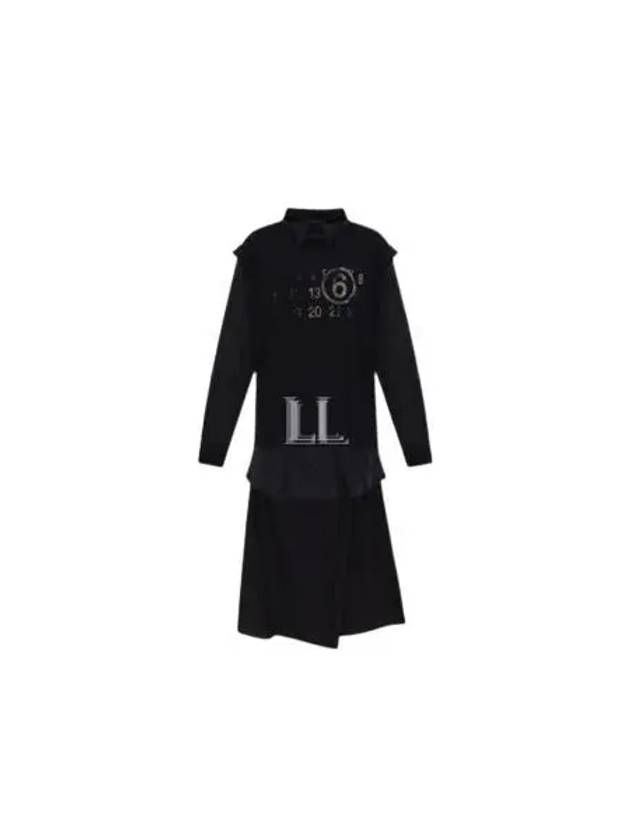 Women's 6 Numbering Logo Overlayered Shirt Long Dress Black - MAISON MARGIELA - BALAAN 2