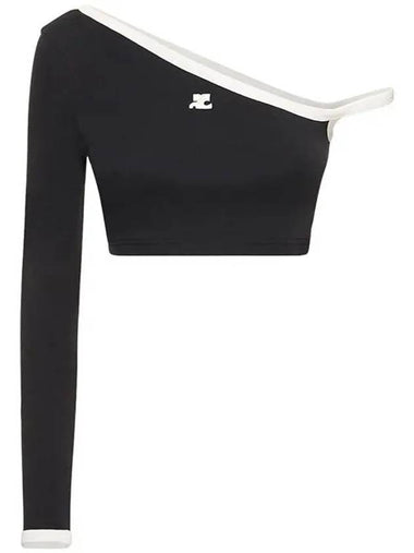 Courrèges asymmetric contrast logo detail crop top Tshirt - COURREGES - BALAAN 1