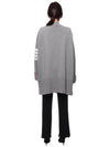 Fine Merino Wool 4-line Oversized Fit V-neck Cardigan Light Grey - THOM BROWNE - BALAAN 6