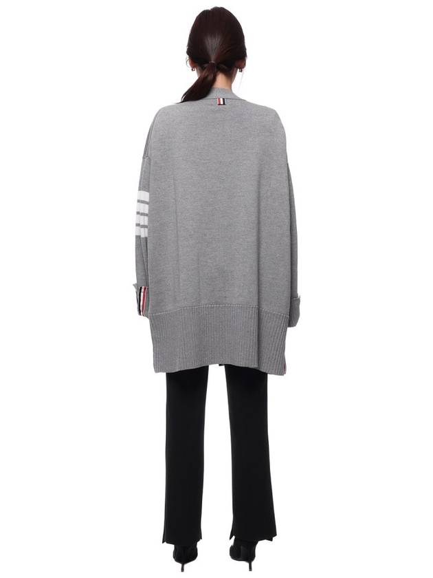 Fine Merino Wool 4-line Oversized Fit V-neck Cardigan Light Grey - THOM BROWNE - BALAAN 6