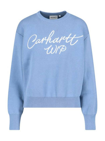 Signature Embroidered Crew Neck Knit Top Blue - CARHARTT WIP - BALAAN 1