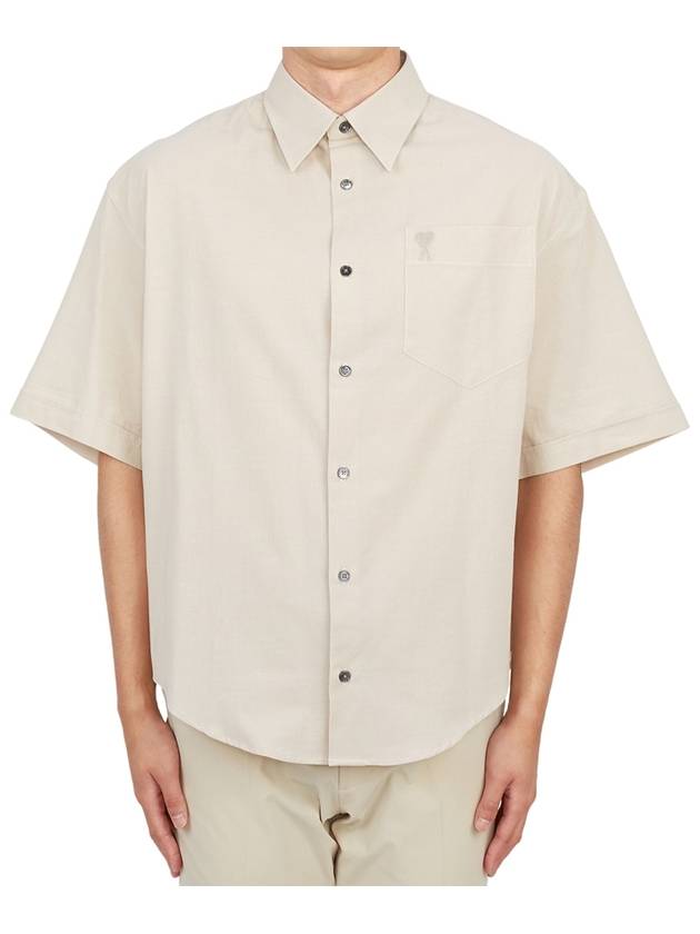 Embroidered Logo Short Sleeve Shirt Beige - AMI - BALAAN 2